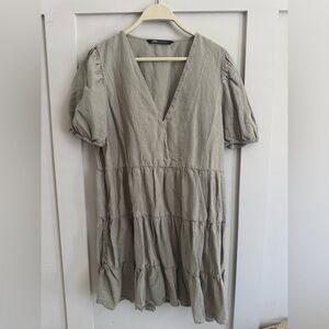 Zara Olive Green Puff Sleeve Midi Sundress Size Large